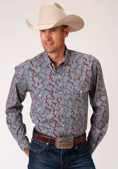 Roper Mens Long Sleeve Button Liberty Paisley Western Shirt - Roper