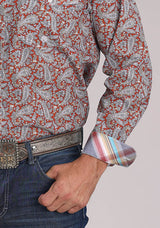Roper Mens Long Sleeve Button Clay Paisley Western Shirt