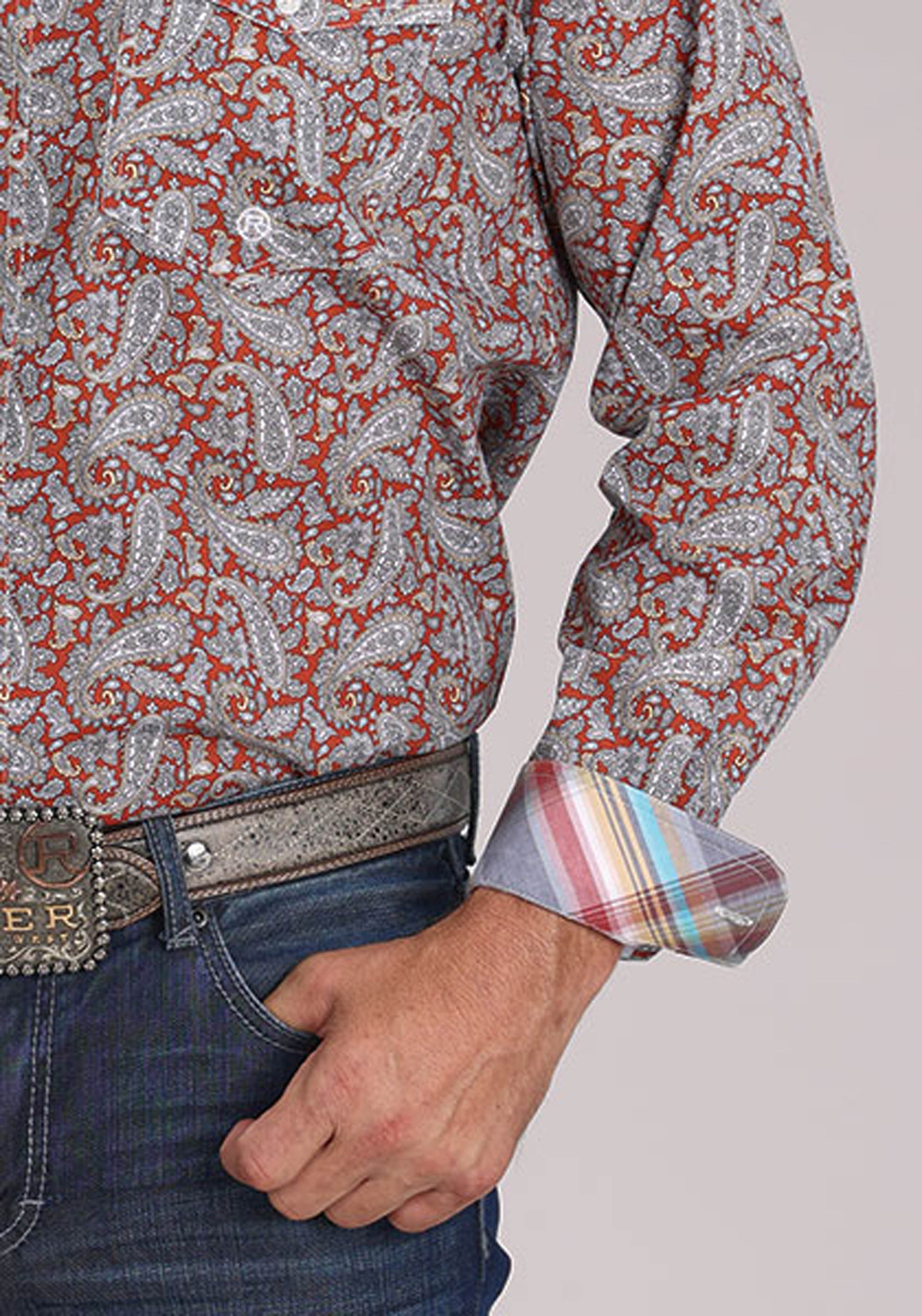 Roper Mens Long Sleeve Button Clay Paisley Western Shirt