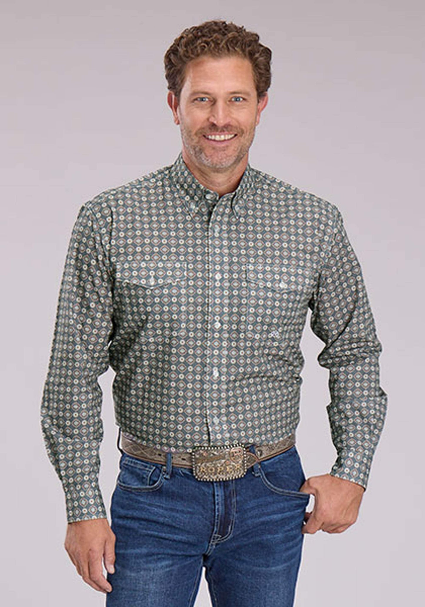 Roper Mens Long Sleeve Button Medallion Foulard Western Shirt - Roper - Flyclothing LLC