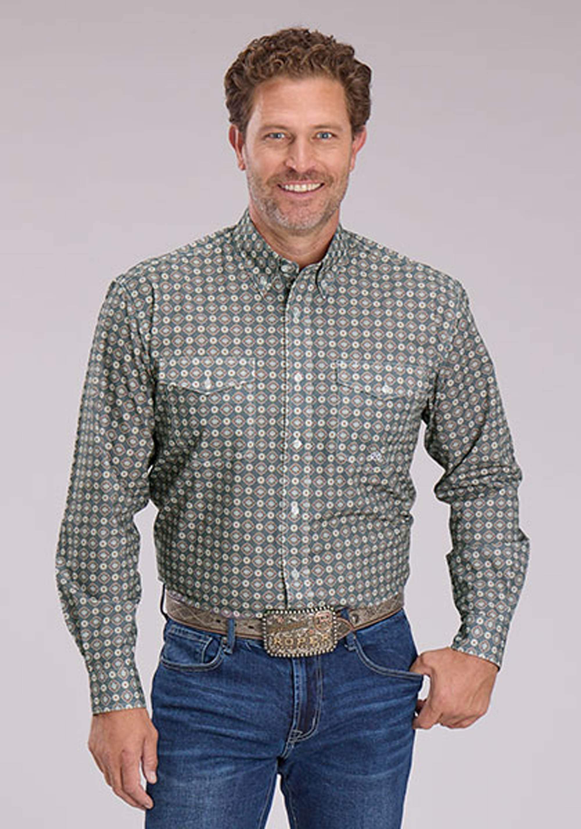 Roper Mens Long Sleeve Button Medallion Foulard Western Shirt - Roper - Flyclothing LLC