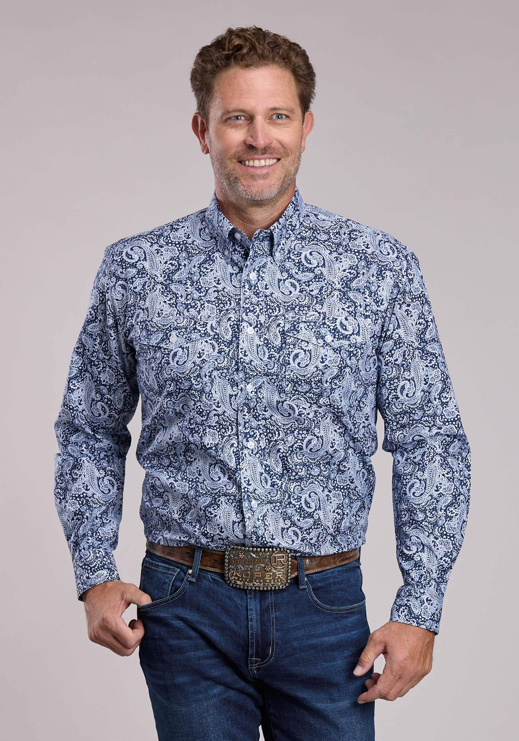 Mens Roper Windy Paisley Long Sleeve Button Shirt - Roper - Flyclothing LLC