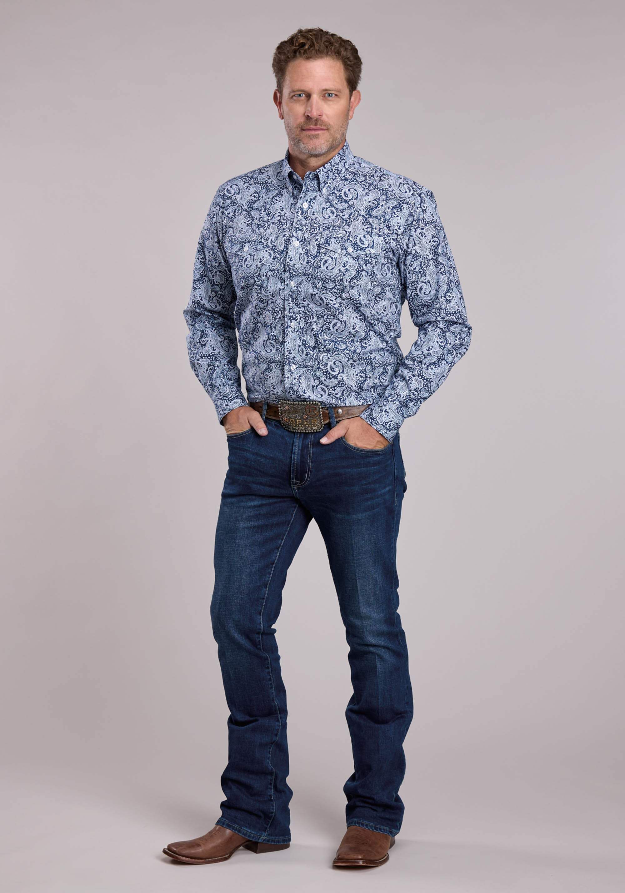 Mens Roper Windy Paisley Long Sleeve Button Shirt - Roper - Flyclothing LLC