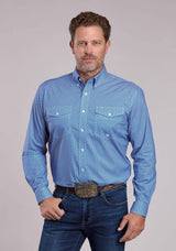 Mens Roper Blue Stretch Geo Print Long Sleeve Button Shirt - Roper - Flyclothing LLC