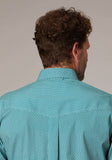 Roper Mens Long Sleeve Button Stretch Neat Teal Western Shirt - Roper