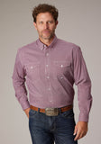 Roper Mens Long Sleeve Button Stretch Neat Red Western Shirt - Roper