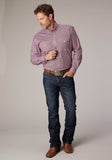 Roper Mens Long Sleeve Button Stretch Neat Red Western Shirt - Roper