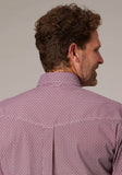 Roper Mens Long Sleeve Button Stretch Neat Red Western Shirt - Roper