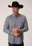 Roper Mens Long Sleeve Button Tile Pattern Foulard Western Shirt - Roper