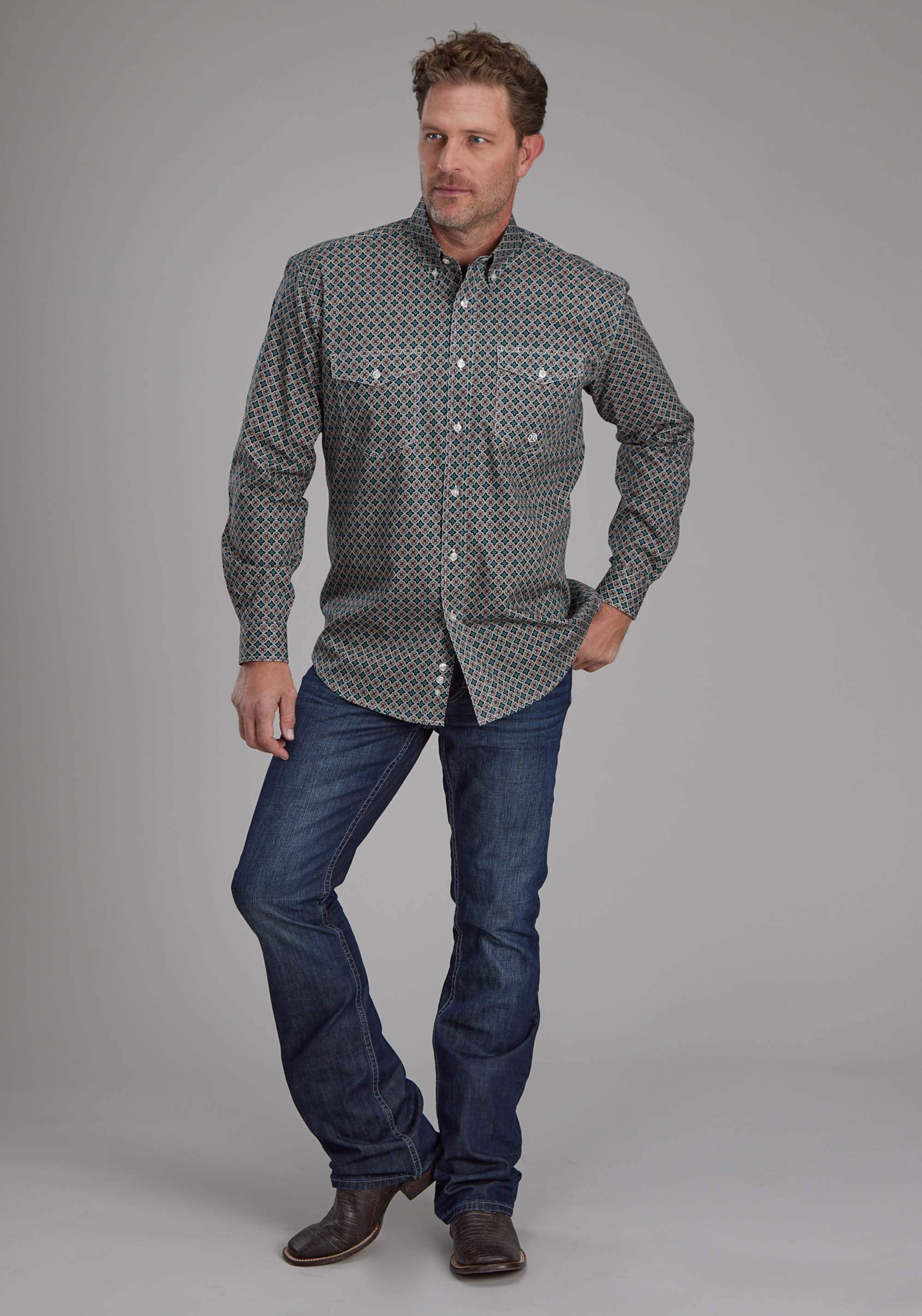 Roper Mens Acorn Foulard Long Sleeve Button Western Shirt - Roper - Flyclothing LLC