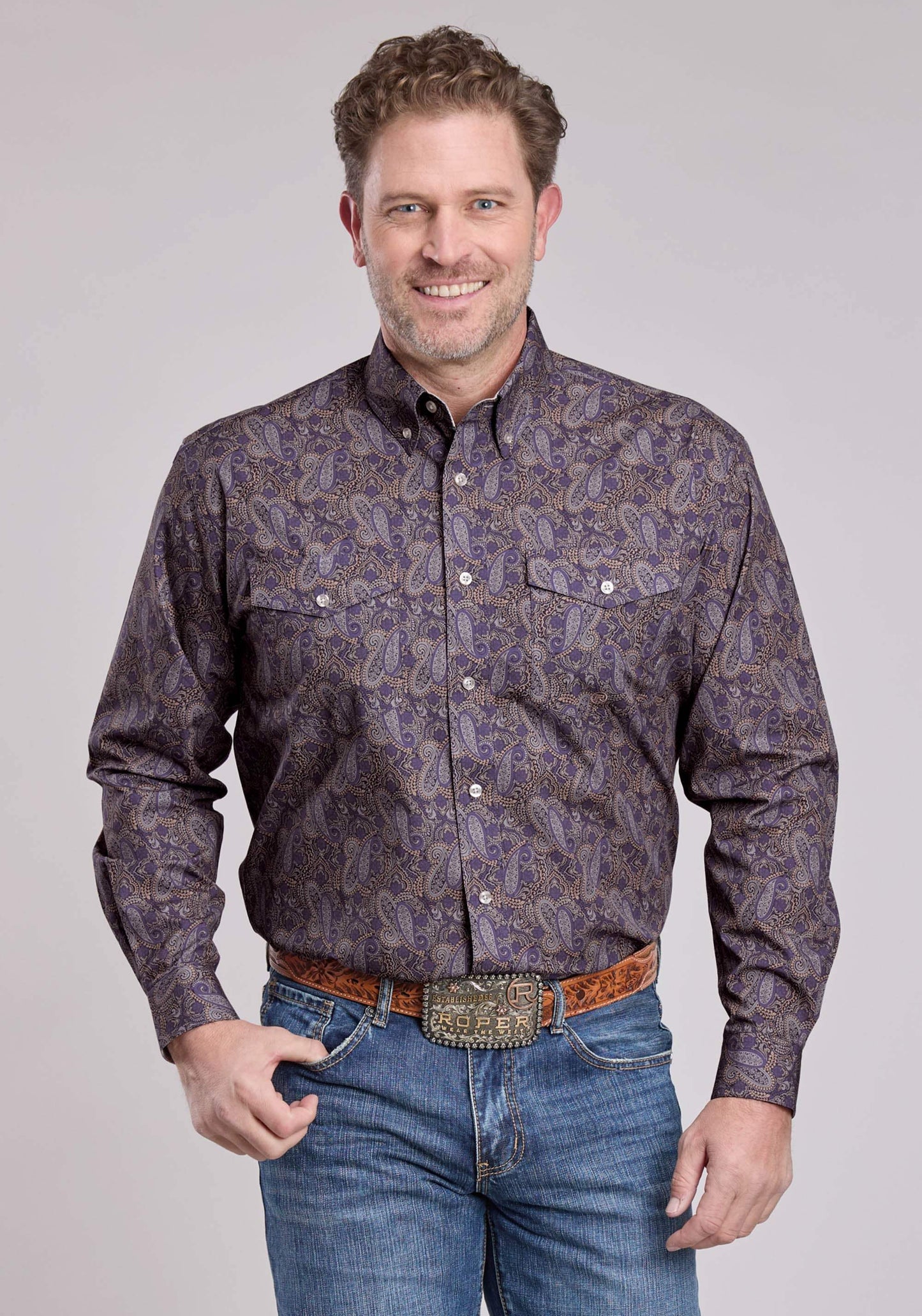 Roper Mens Long Sleeve Button Purple Haze Paisley Western Shirt - Roper - Flyclothing LLC
