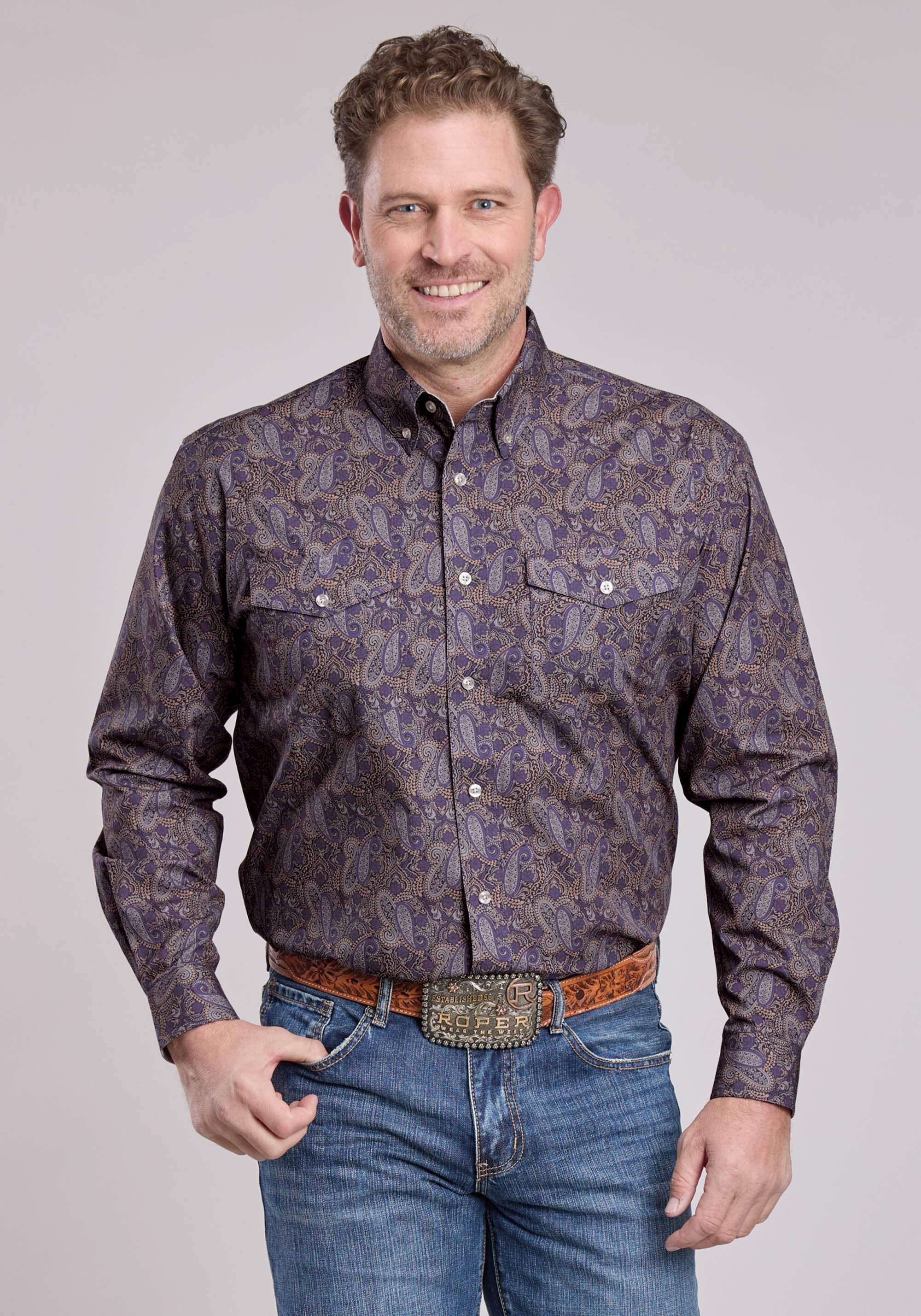 Roper Mens Long Sleeve Button Purple Haze Paisley Western Shirt - Roper - Flyclothing LLC