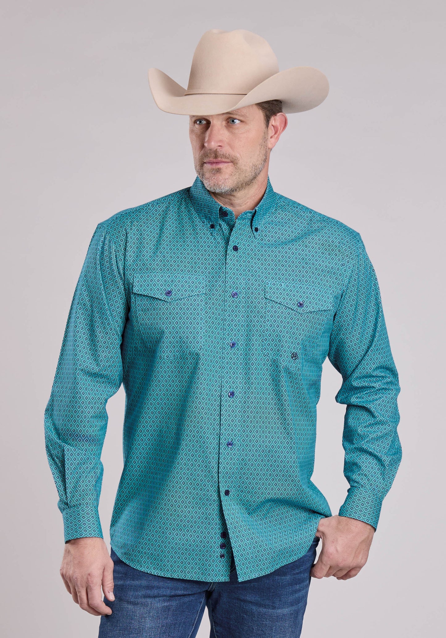 Roper Mens Long Sleeve Button Aztec Diamond Geo Western Shirt