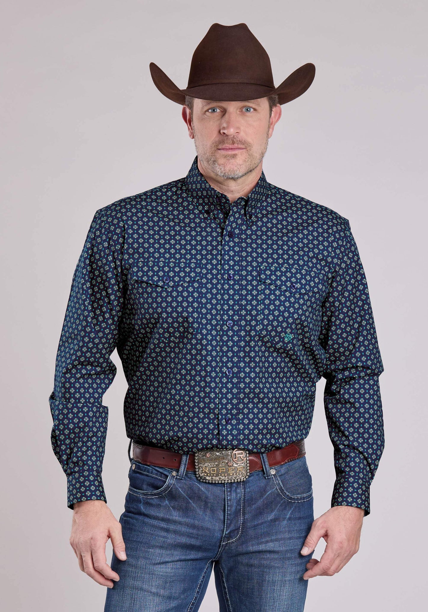Roper Mens Long Sleeve Button Pinwheel Foulard Western Shirt - Roper - Flyclothing LLC