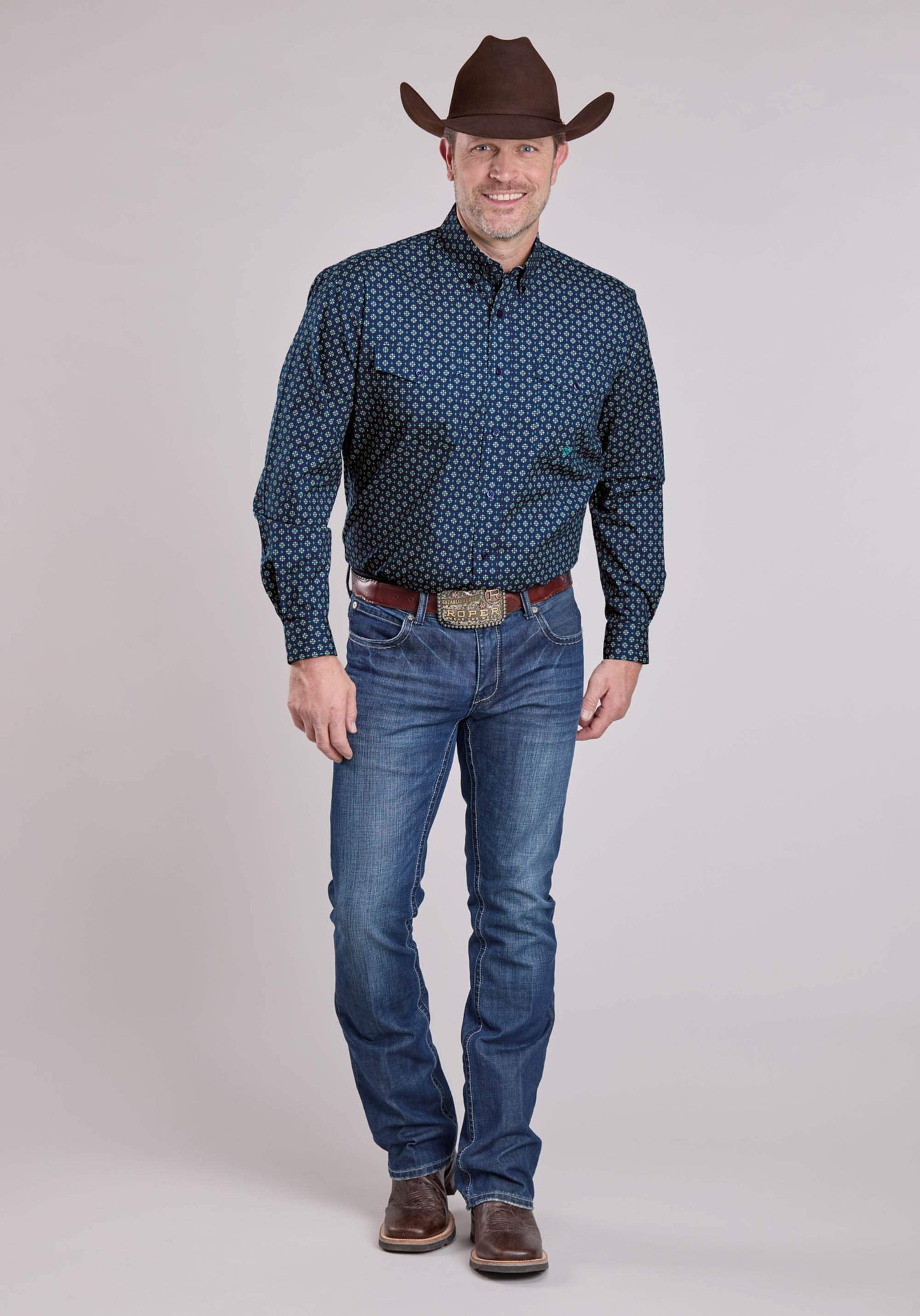 Roper Mens Long Sleeve Button Pinwheel Foulard Western Shirt - Roper - Flyclothing LLC