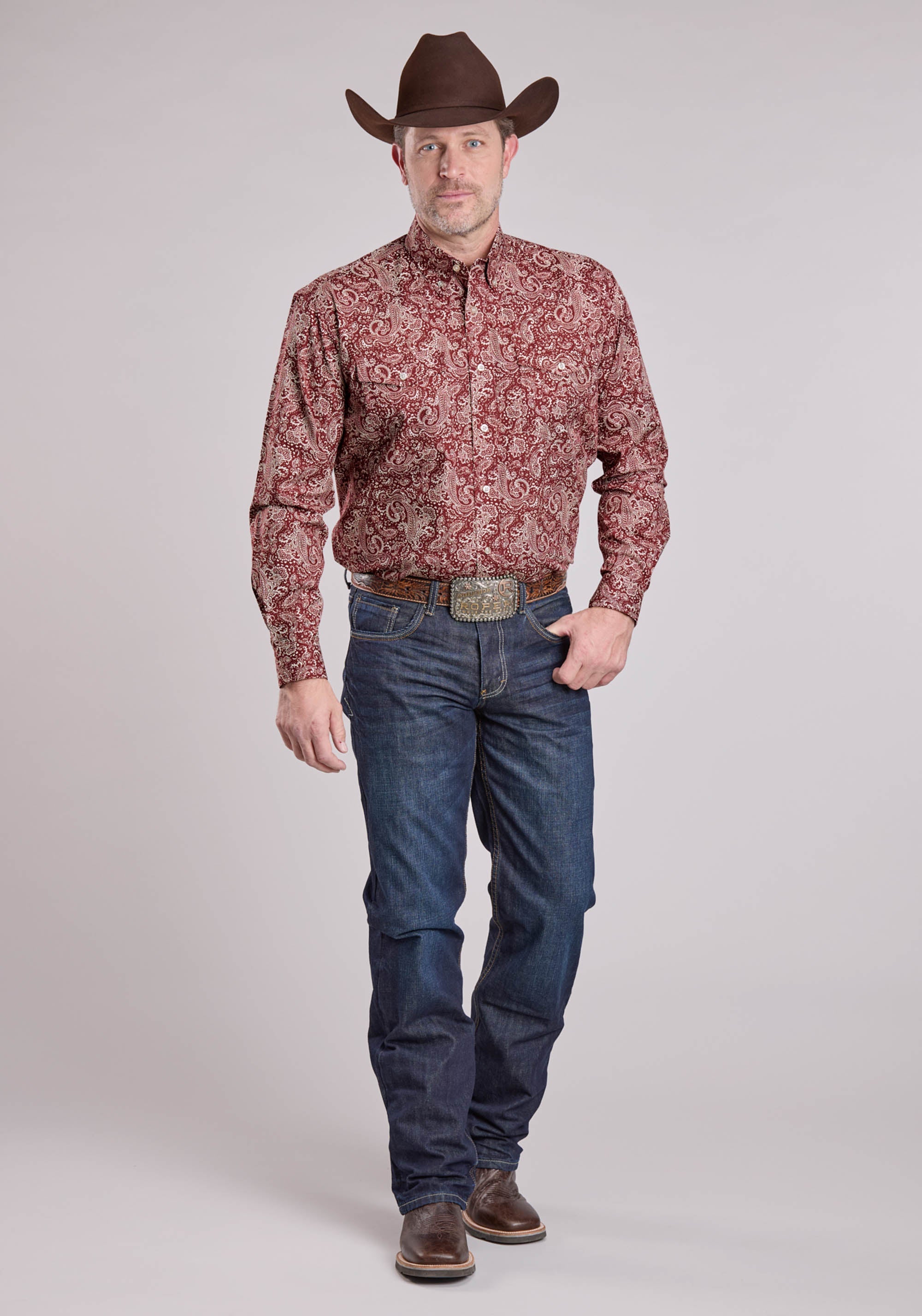 Mens Roper Plume Paisley Long Sleeve Button Shirt