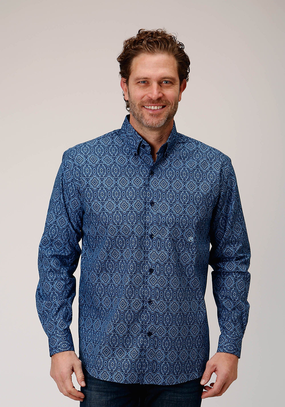Roper Mens Long Sleeve Button Medallion Paisley Western Shirt - Roper