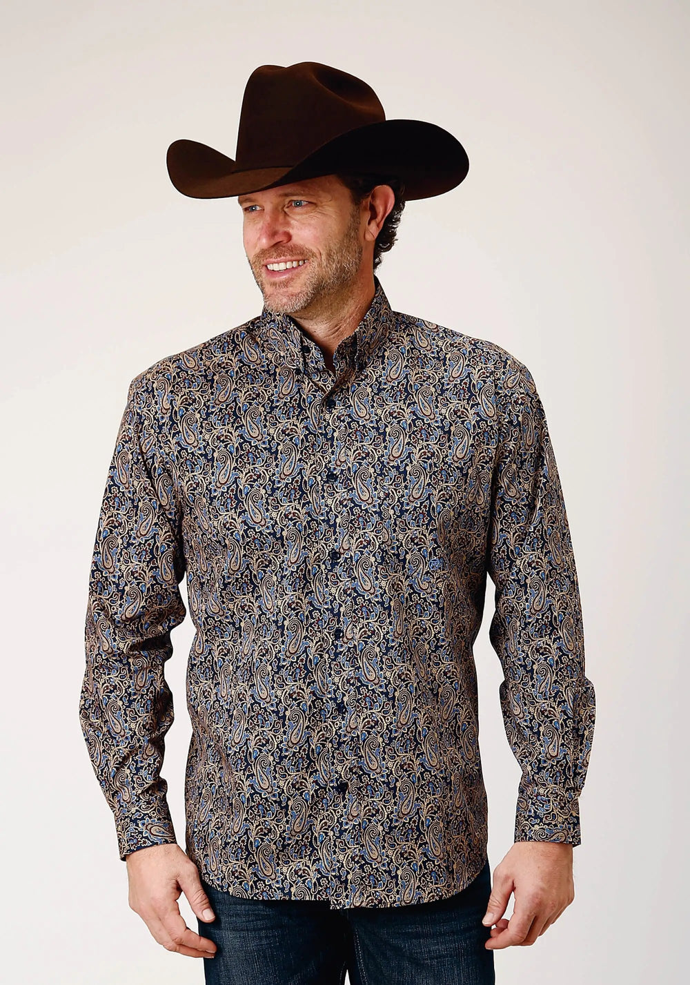 Roper Mens Long Sleeve Button Vintage Paisley Western Shirt - Roper