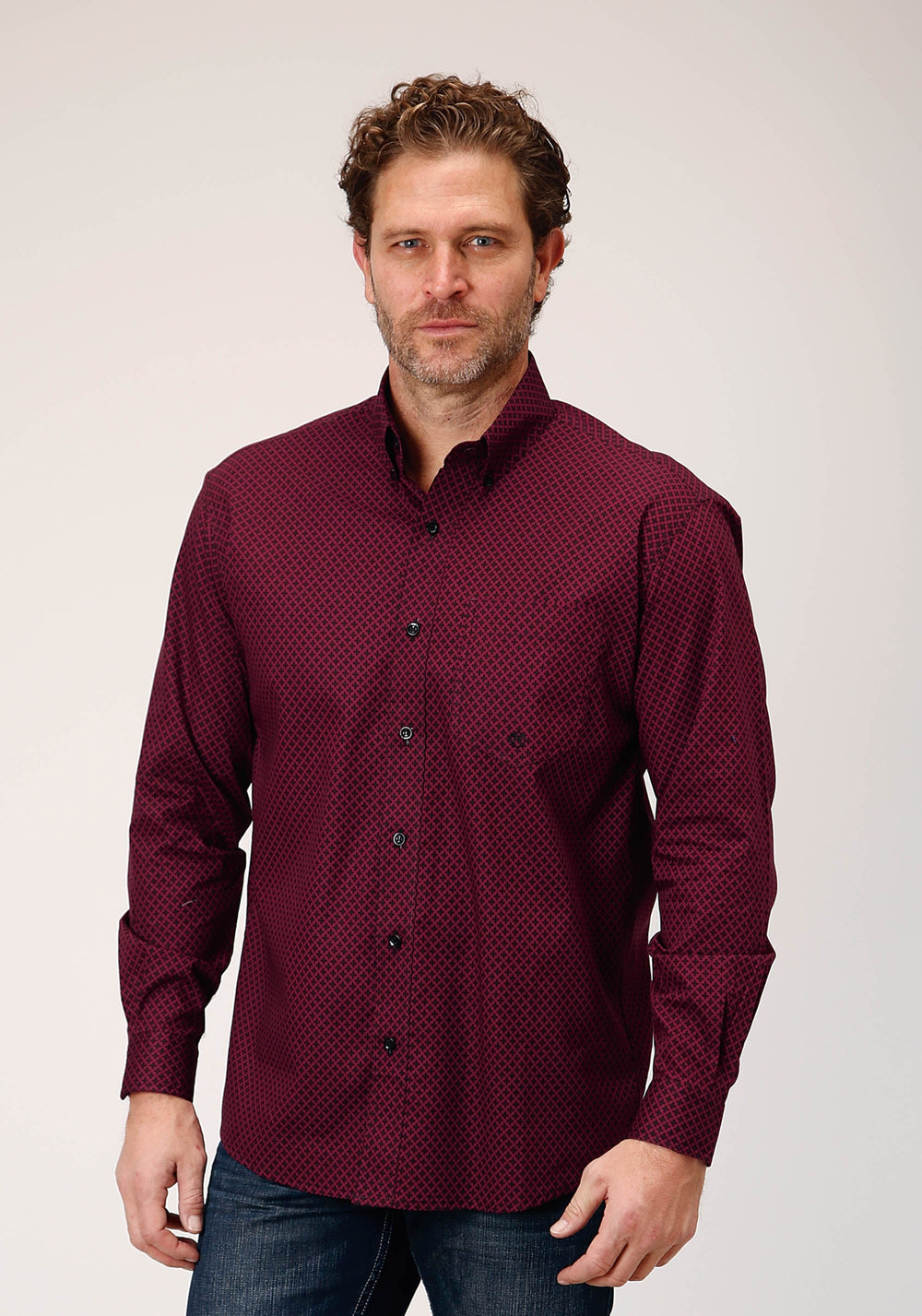 Roper Mens Long Sleeve Button Four Leaf Foulard Western Shirt - Roper
