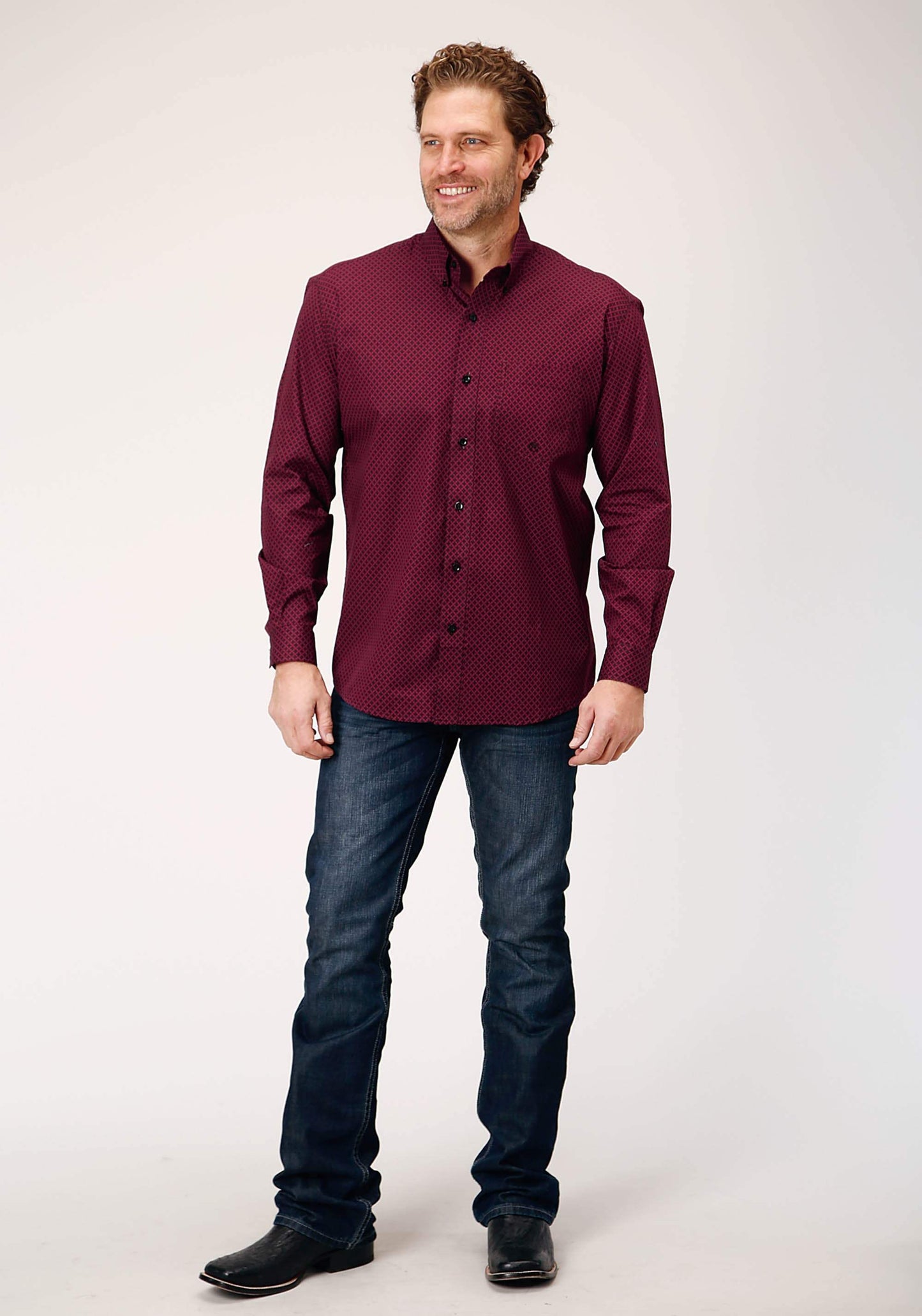 Roper Mens Long Sleeve Button Four Leaf Foulard Western Shirt - Roper - Flyclothing LLC