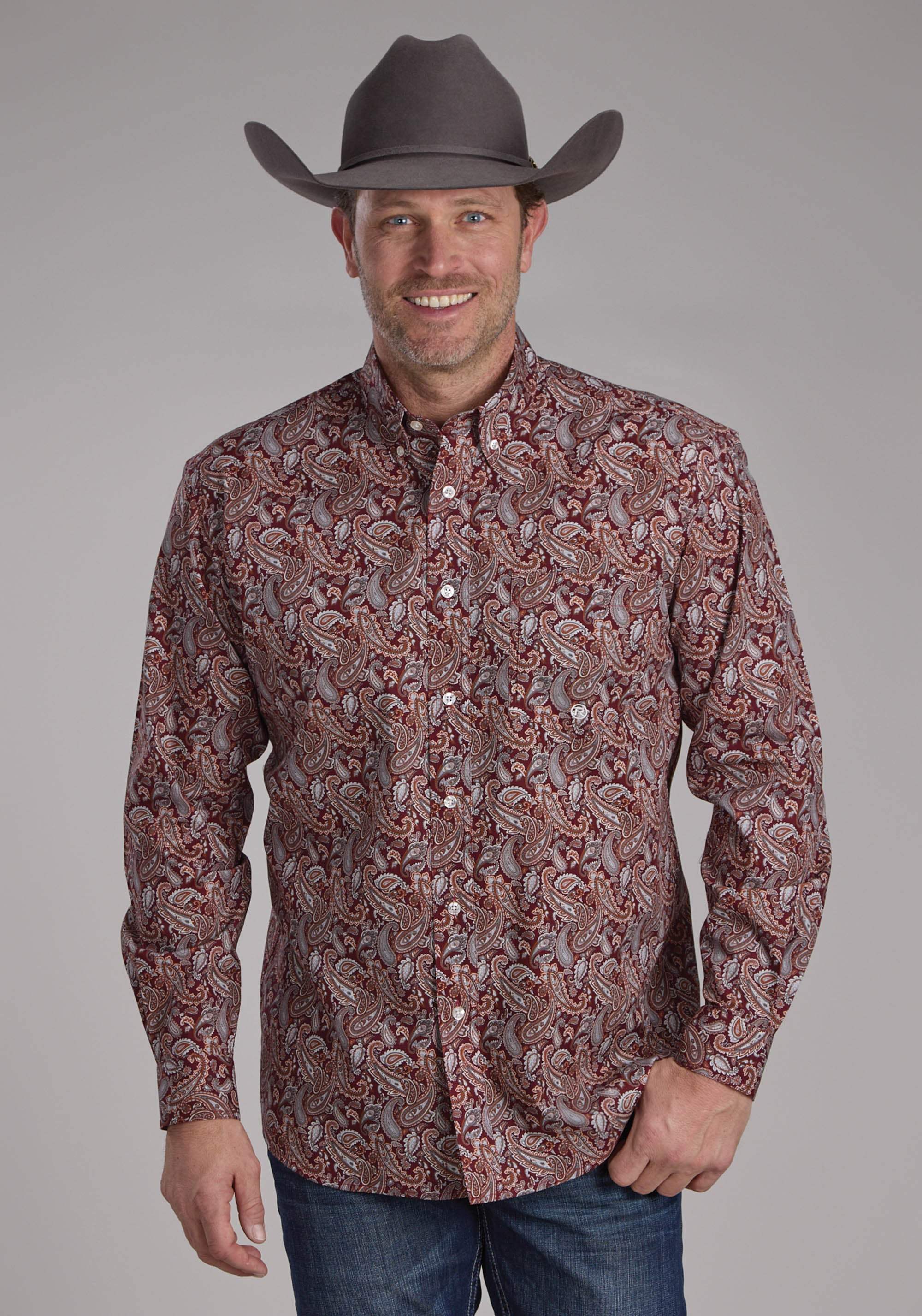 Roper Mens Sangria Paisley Long Sleeve Button Western Shirt - Roper - Flyclothing LLC