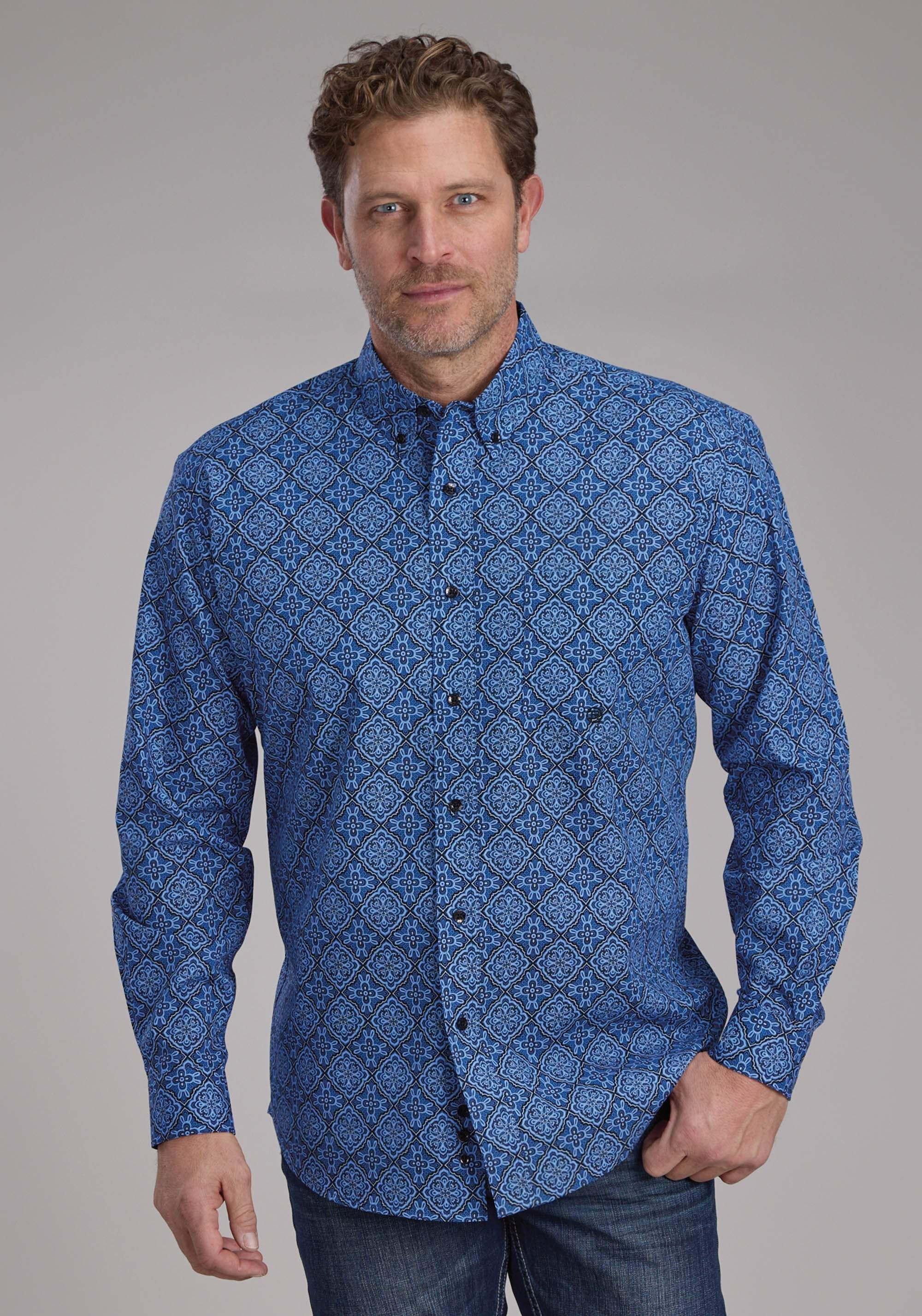 Roper Mens Saphire Ornamental Long Sleeve Button Western Shirt - Roper - Flyclothing LLC