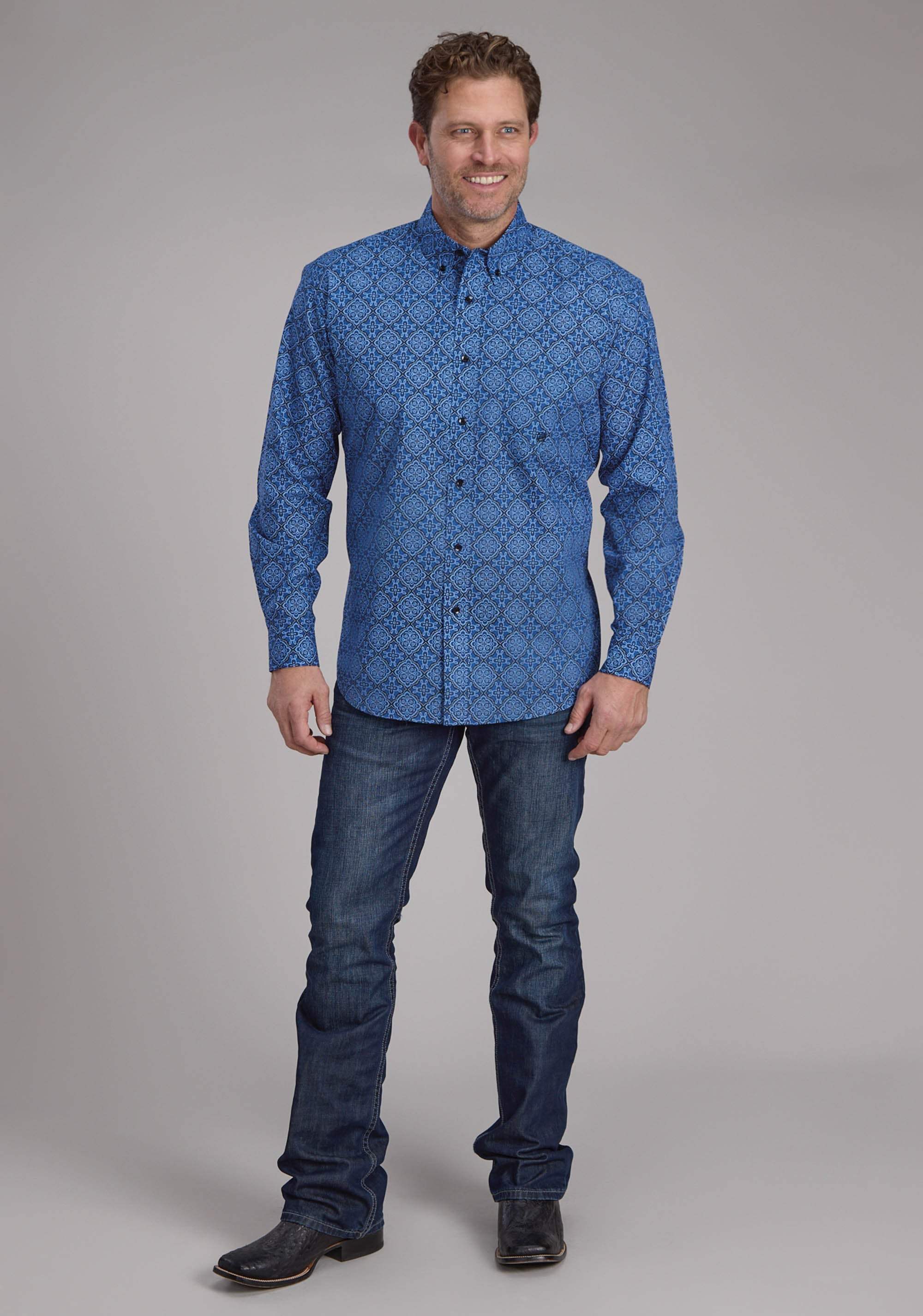 Roper Mens Saphire Ornamental Long Sleeve Button Western Shirt - Roper - Flyclothing LLC