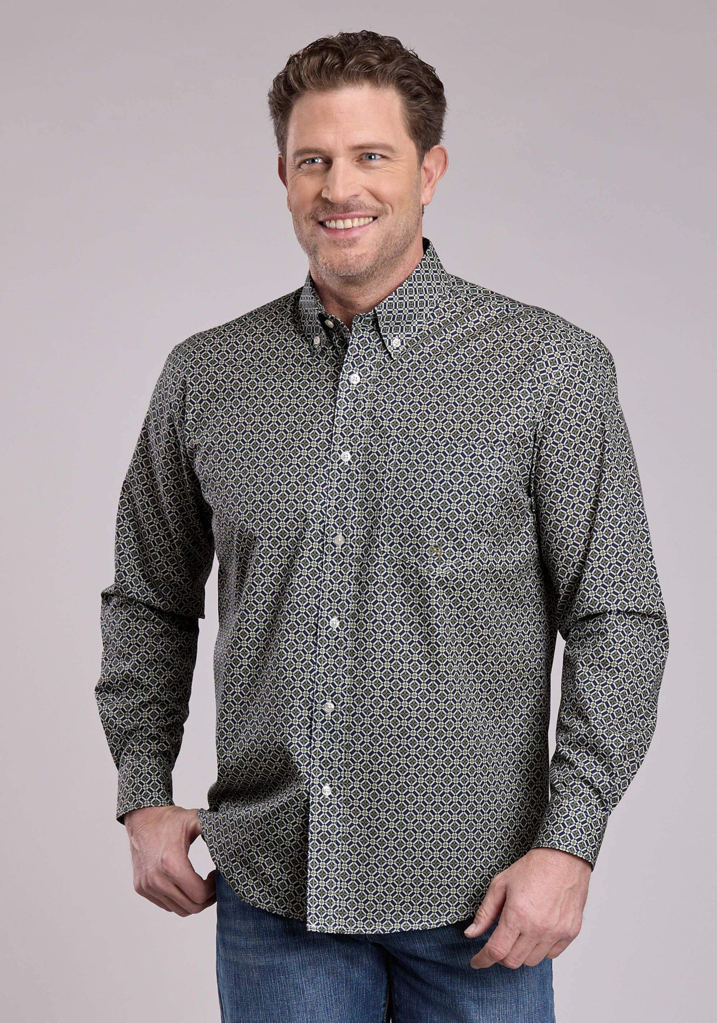 Roper Mens Long Sleeve Button Pine Foulard Western Shirt - Roper - Flyclothing LLC