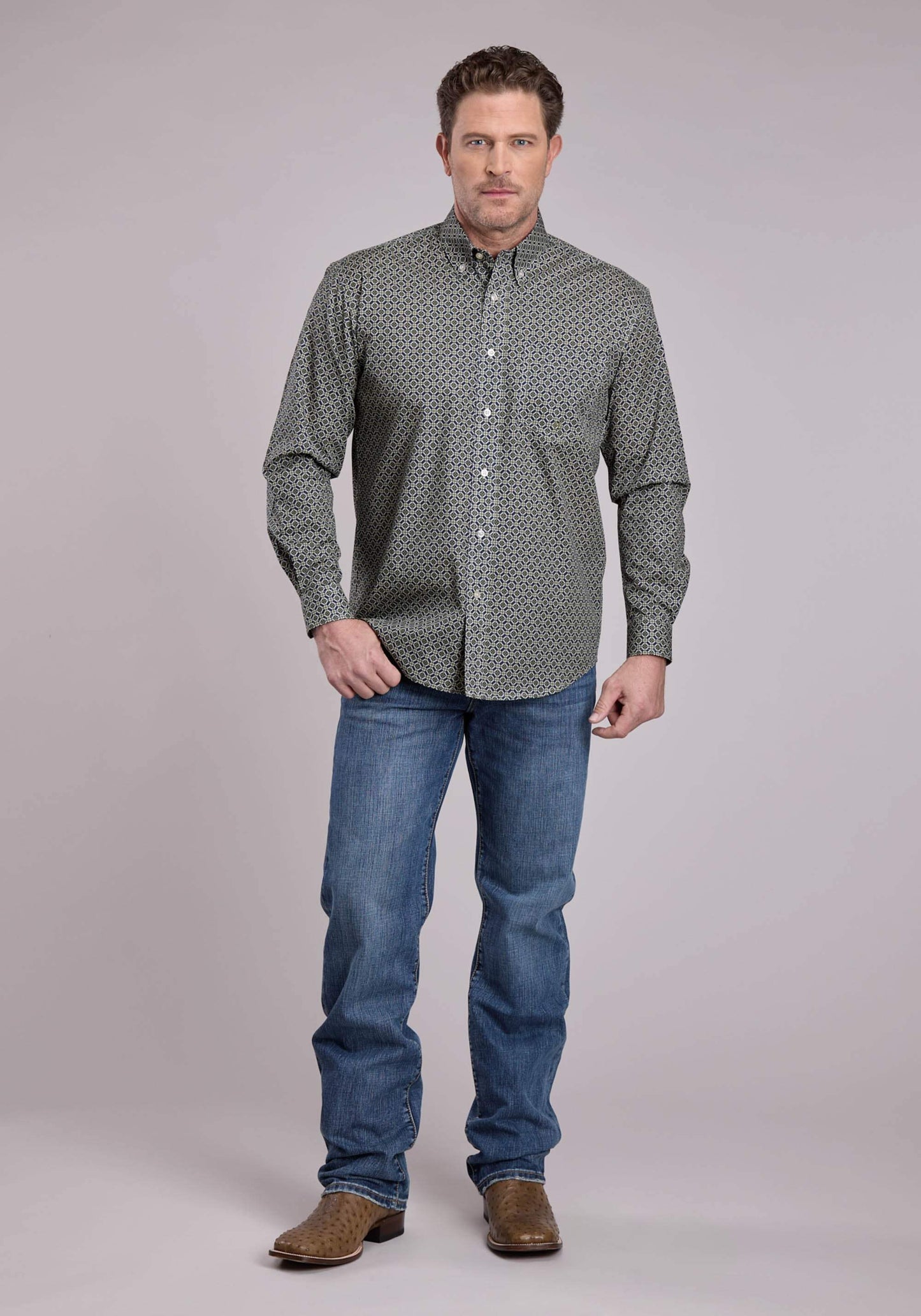 Roper Mens Long Sleeve Button Pine Foulard Western Shirt - Roper - Flyclothing LLC