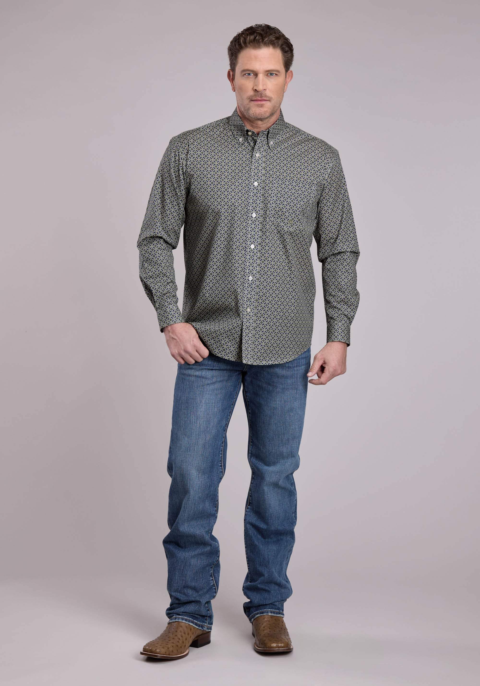 Roper Mens Long Sleeve Button Pine Foulard Western Shirt - Roper - Flyclothing LLC