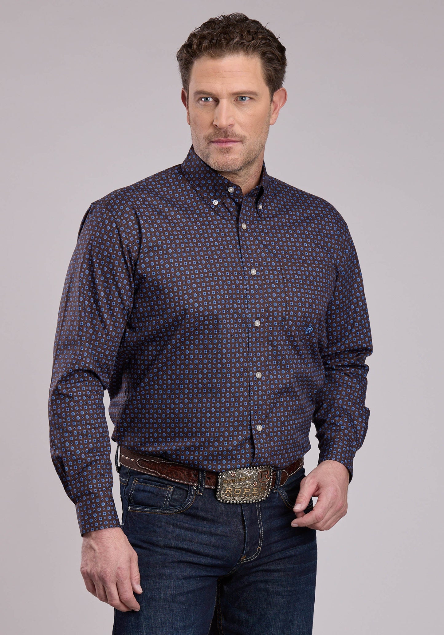 Roper Mens Long Sleeve Button Winter Foulard Western Shirt
