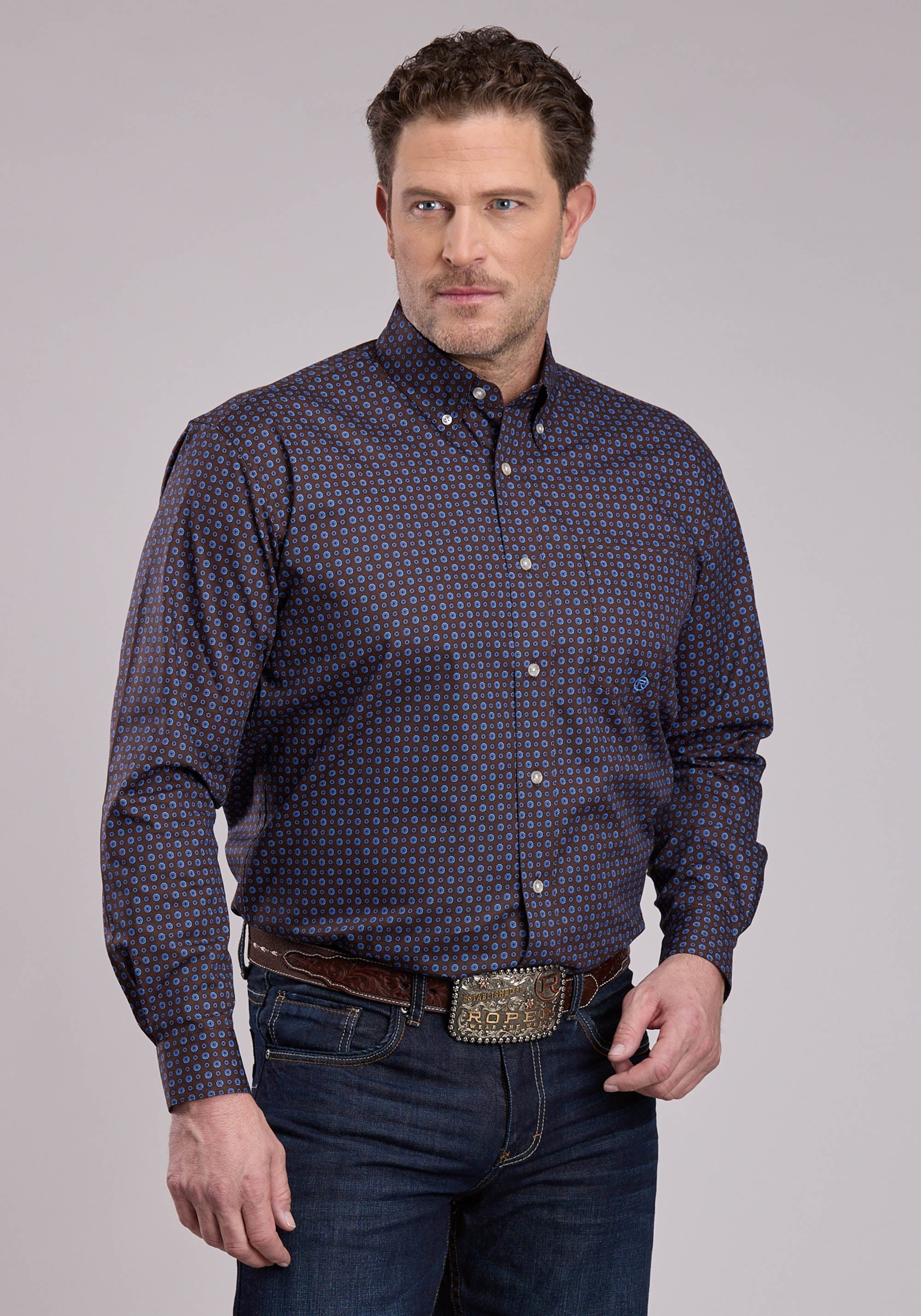 Roper Mens Long Sleeve Button Winter Foulard Western Shirt