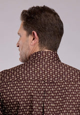 Roper Mens Long Sleeve Button Stretch Poplin Paisley - Brown Western Shirt - Roper - Flyclothing LLC