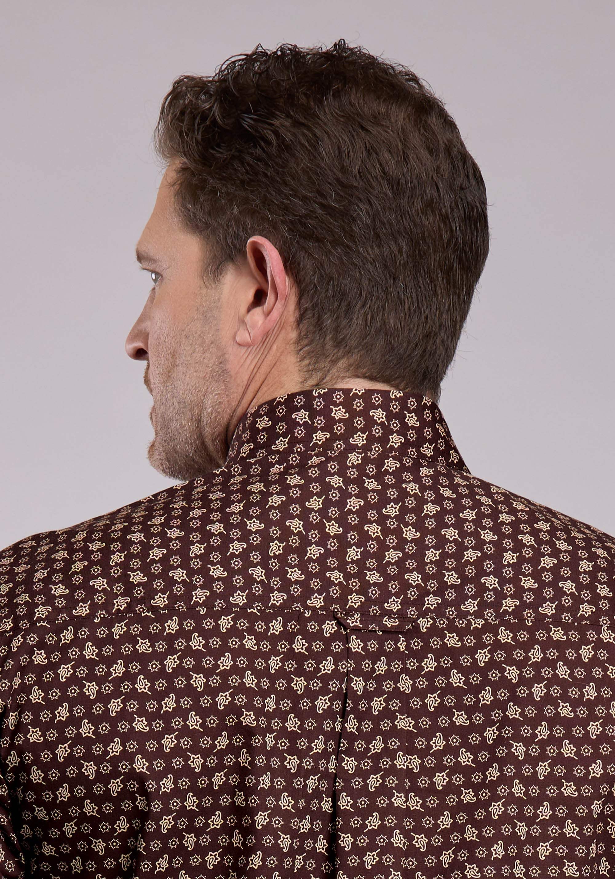 Roper Mens Long Sleeve Button Stretch Poplin Paisley - Brown Western Shirt - Roper - Flyclothing LLC