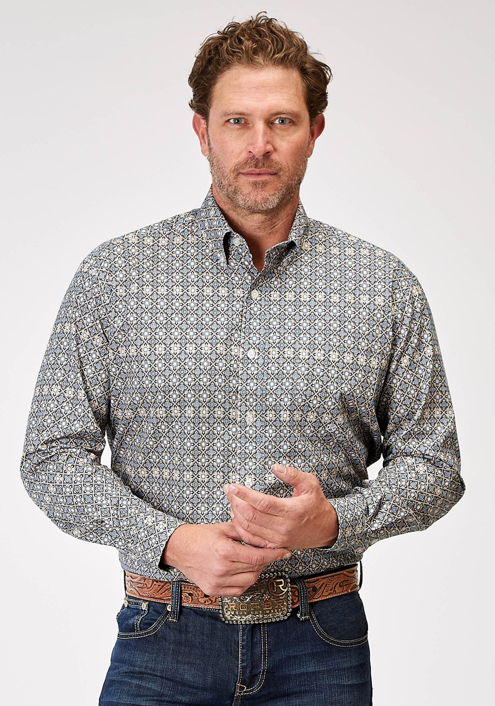 Roper Mens Long Sleeve Button Western Foulard Western Shirt - Roper