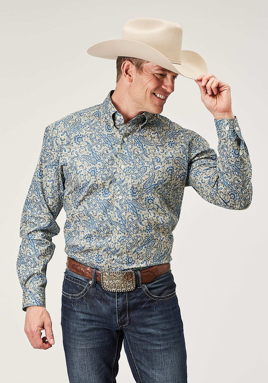 Roper Mens Long Sleeve Button Delft Paisley Western Shirt - Roper - Flyclothing LLC