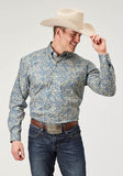 Roper Mens Long Sleeve Button Delft Paisley Western Shirt - Roper