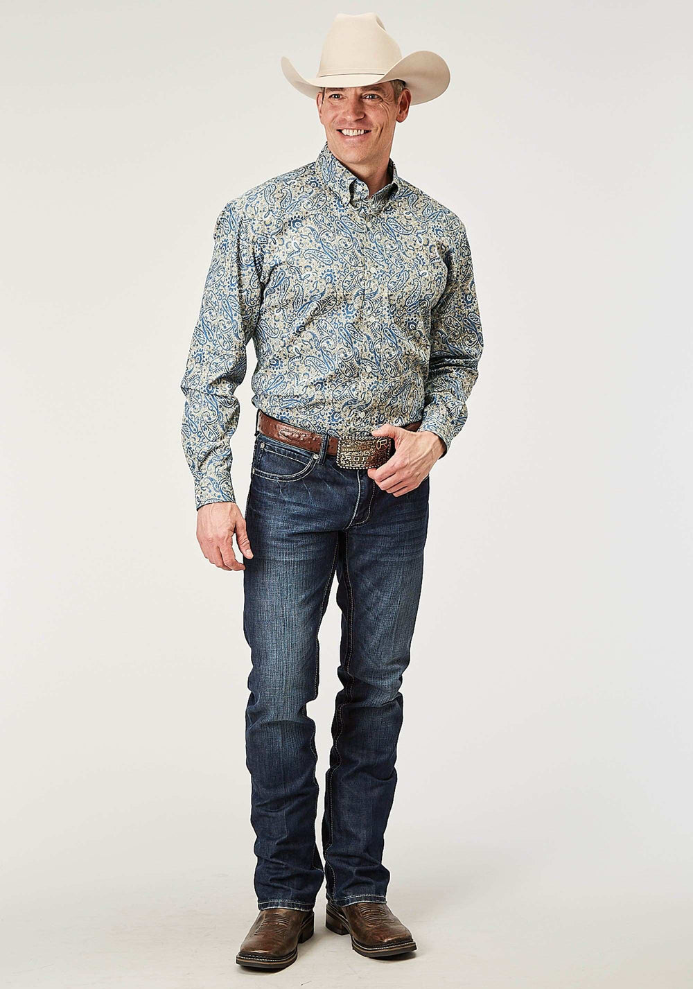 Roper Mens Long Sleeve Button Delft Paisley Western Shirt - Roper - Flyclothing LLC