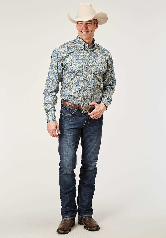 Roper Mens Long Sleeve Button Delft Paisley Western Shirt - Roper - Flyclothing LLC