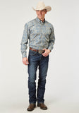 Roper Mens Long Sleeve Button Delft Paisley Western Shirt - Roper