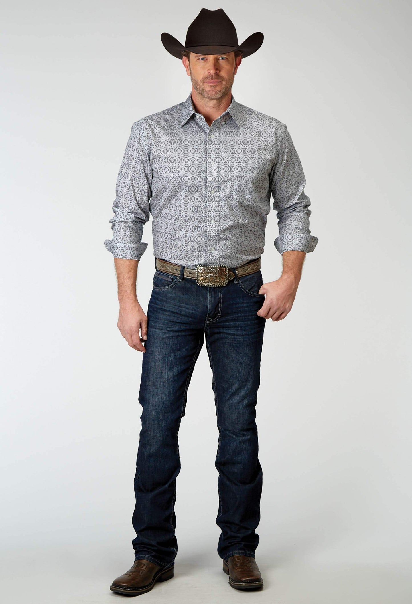 Roper Mens Long Sleeve Button Silver Medallion Western Shirt - Roper - Flyclothing LLC