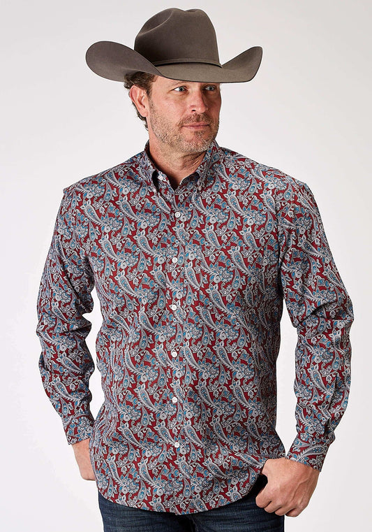 Roper Mens Long Sleeve Button Red River Paisley Western Shirt - Roper - Flyclothing LLC
