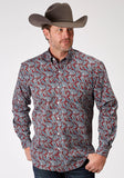 Roper Mens Long Sleeve Button Red River Paisley Western Shirt - Roper