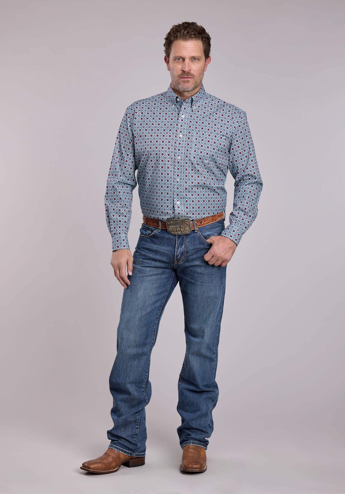 Mens Roper Vintage Scroll Foulard Long Sleeve Button Shirt - Roper - Flyclothing LLC