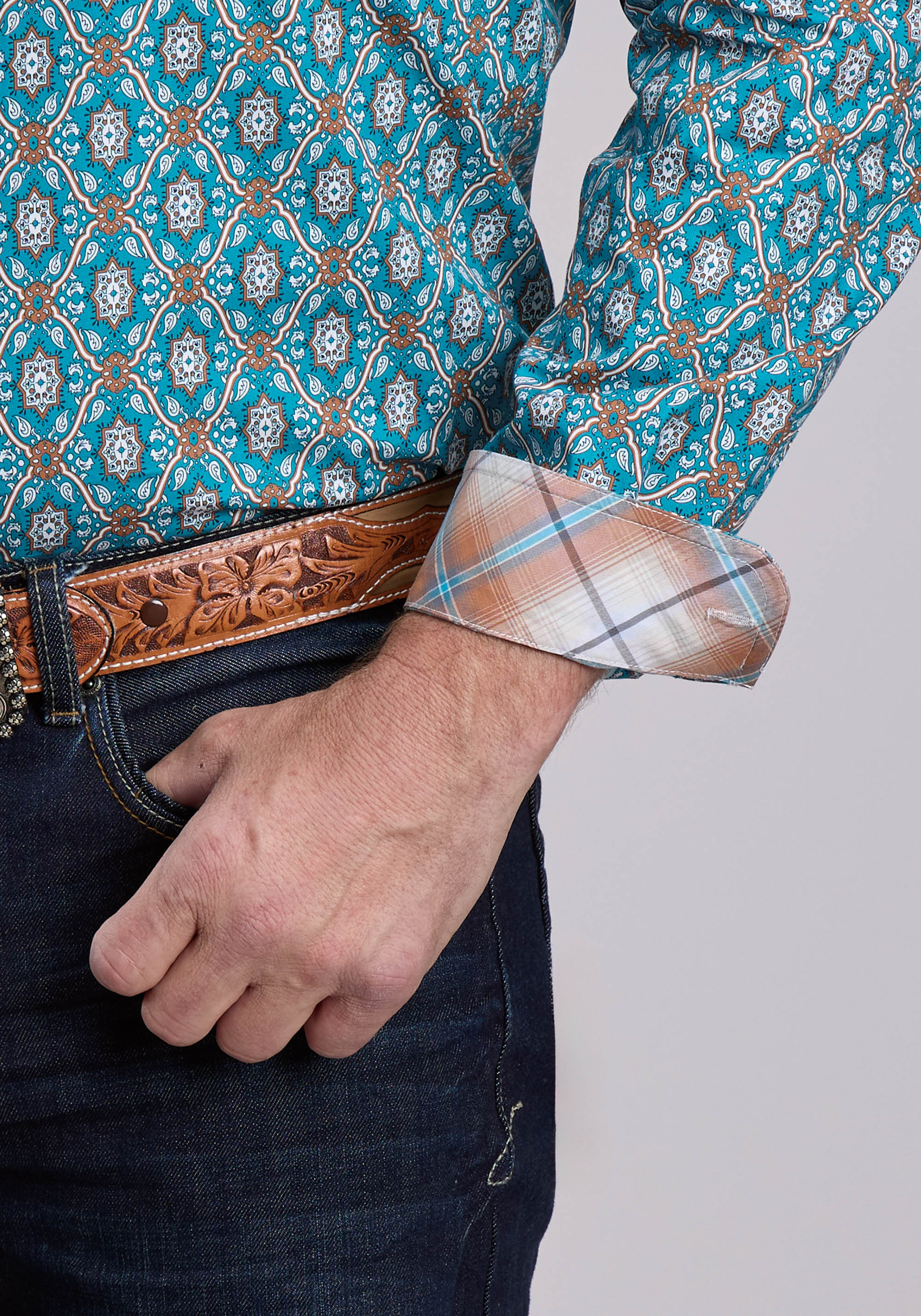 Mens Roper Vintage Ornate Paisley Long Sleeve Button Shirt