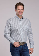 Mens Roper Grey Stretch Four Point Foulard Long Sleeve Button Shirt