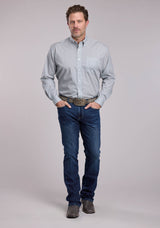 Mens Roper Grey Stretch Four Point Foulard Long Sleeve Button Shirt