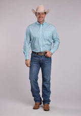 Mens Roper Teal Stretch Four Point Foulard Long Sleeve Button Shirt - Roper - Flyclothing LLC
