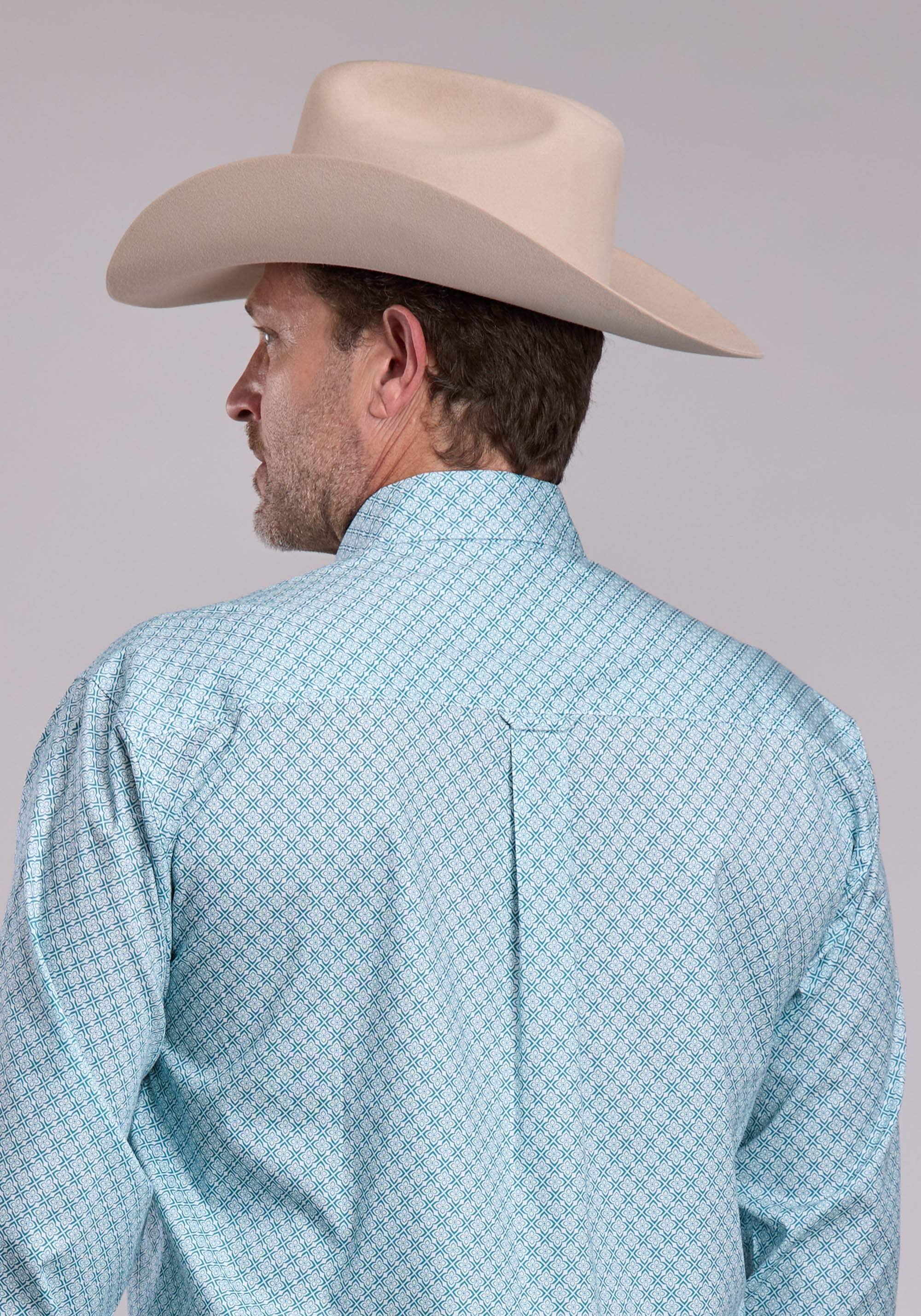 Mens Roper Teal Stretch Four Point Foulard Long Sleeve Button Shirt - Roper - Flyclothing LLC