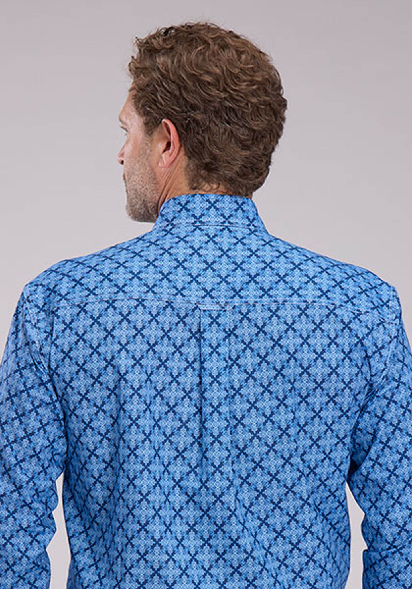 Roper Mens Blue Ribbon Medallion Long Sleeve Button Western Shirt
